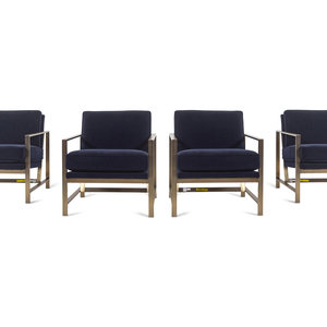 Appraisal: A Set of Four Contemporary Brass and Velvet Armchairs Height