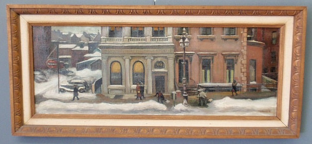 Appraisal: Oil on canvas painting of a Philadelphia street scene and