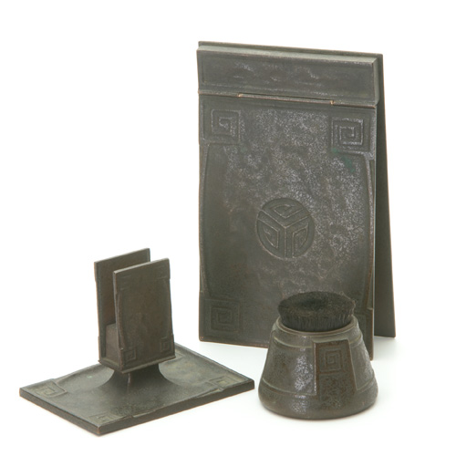 Appraisal: TIFFANY STUDIOS Three-piece desk set in the Greek Key pattern