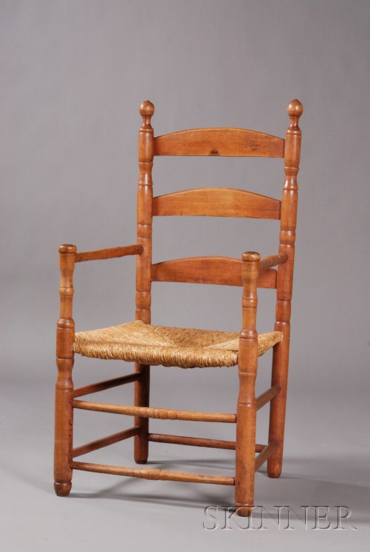 Appraisal: Turned Maple and Ash Slat-back Armchair possibly New England early