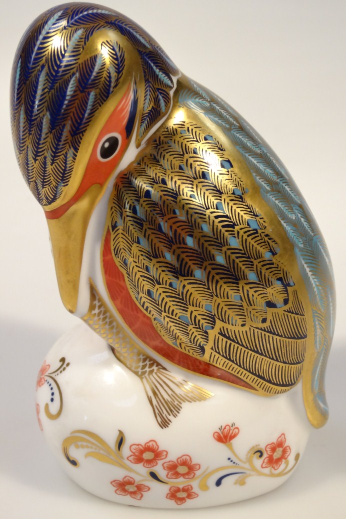 Appraisal: A Royal Crown Derby paperweight kingfisher Imari pattern silver stopper