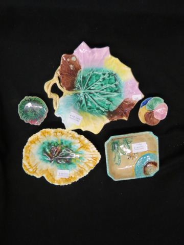 Appraisal: pcs Majolica Pottery butter pats butterfly dish and two figural