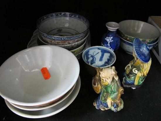 Appraisal: PART SHELF OF ASSORTED ASIAN CERMAICS INCL BOWLS SPOONS ETC