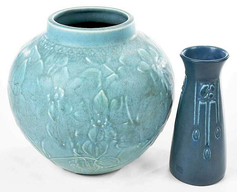 Appraisal: Two Blue Glazed Rookwood Art Pottery Vases American th century