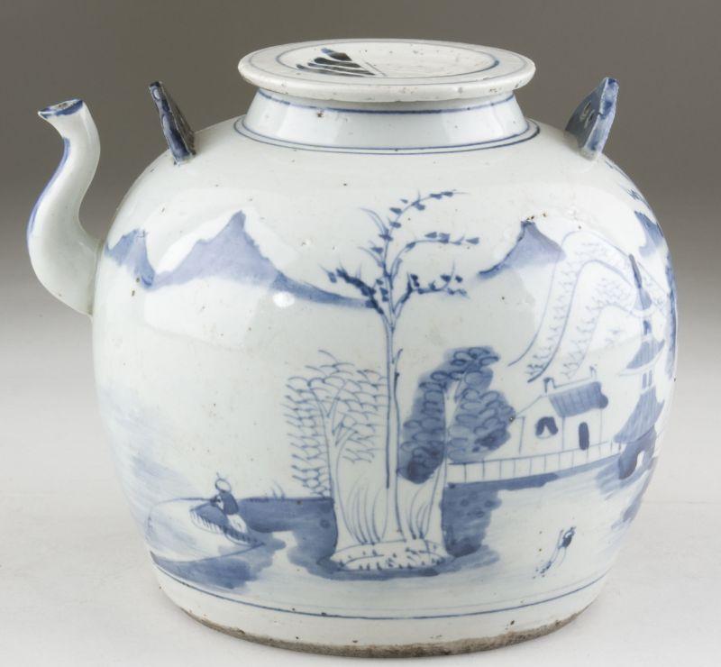 Appraisal: Chinese Blue and White Lidded Teapot th century Canton style