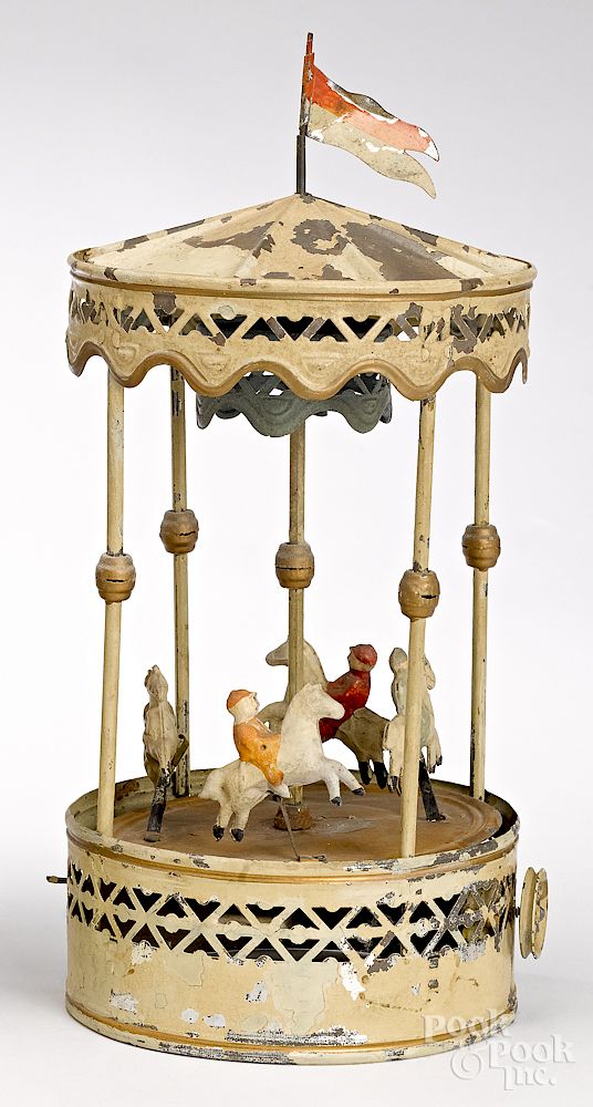 Appraisal: Gunthermann carousel steam toy accessory Gunthermann painted tin carousel steam