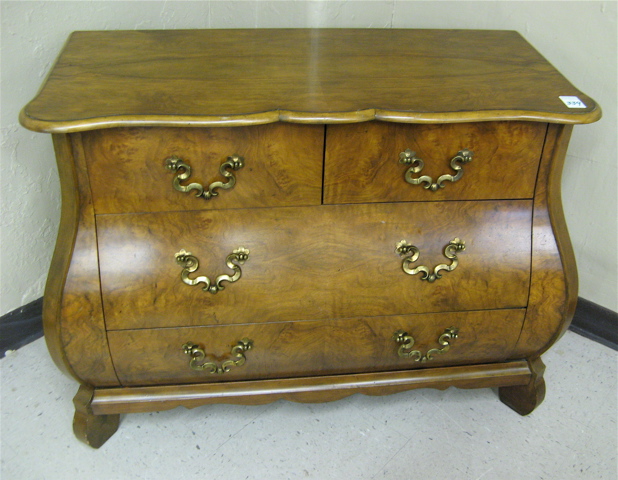 Appraisal: DUTCH STYLE BURL WALNUT BOMBE COMMODE Baker Furniture Co Collector's