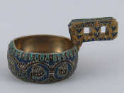 Appraisal: Faberge A Russian silver kovsh cloisonne enamelled in green blue