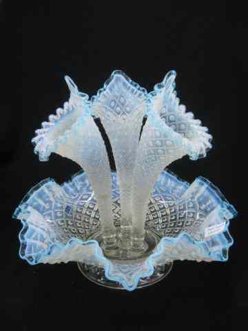 Appraisal: Fenton Opalescent Art Glass Epergne blue rim triple lily ''