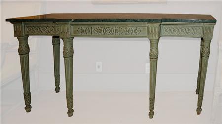 Appraisal: Louis XVI Style Marble Top Green Painted Console Estimate -