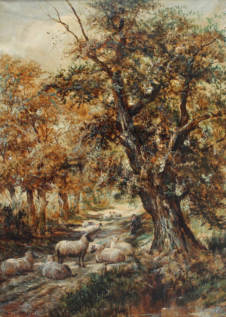 Appraisal: George Turner - 'Cumberland Avenue' Sheep in a wooded lane