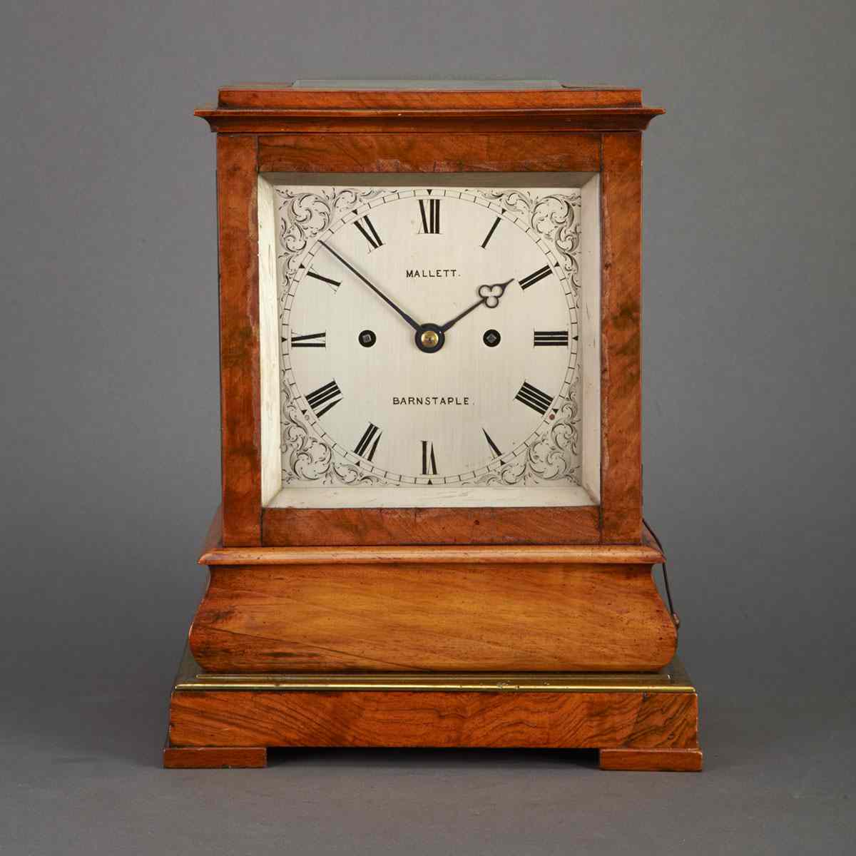 Appraisal: English Walnut Mantle Clock Mallett Barnstaple late th century the