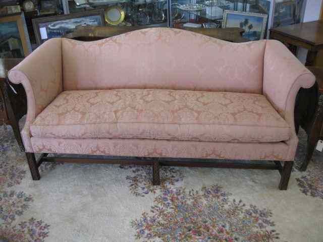 Appraisal: Southwood Furniture Company ChippendaleSofa light rose silk brocade '' wide