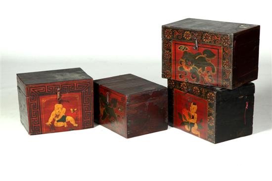 Appraisal: FOUR LACQUERED STORAGE BOXES China th century softwood Two with