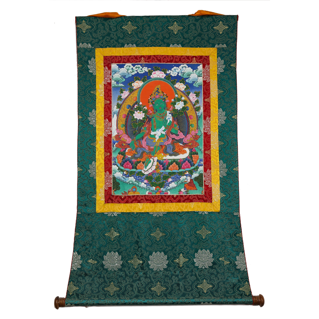 Appraisal: TIBETAN PAINTED THANGKA Tibetan painted thangka mounted in silk brocade