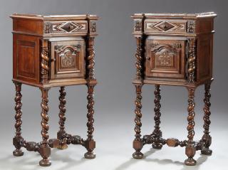 Appraisal: Pair of Louis XIII Style Marble Top Nightstands l Pair