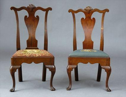 Appraisal: TWO SIMILAR PENNSYLVANIA CHIPPENDALE CARVED MAHOGANY SIDE CHAIRS Each waved