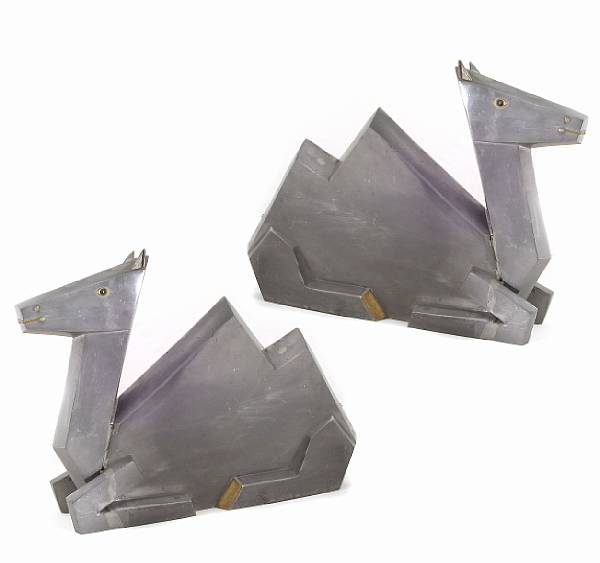 Appraisal: A pair of Art Deco style sheet metal sculptures of