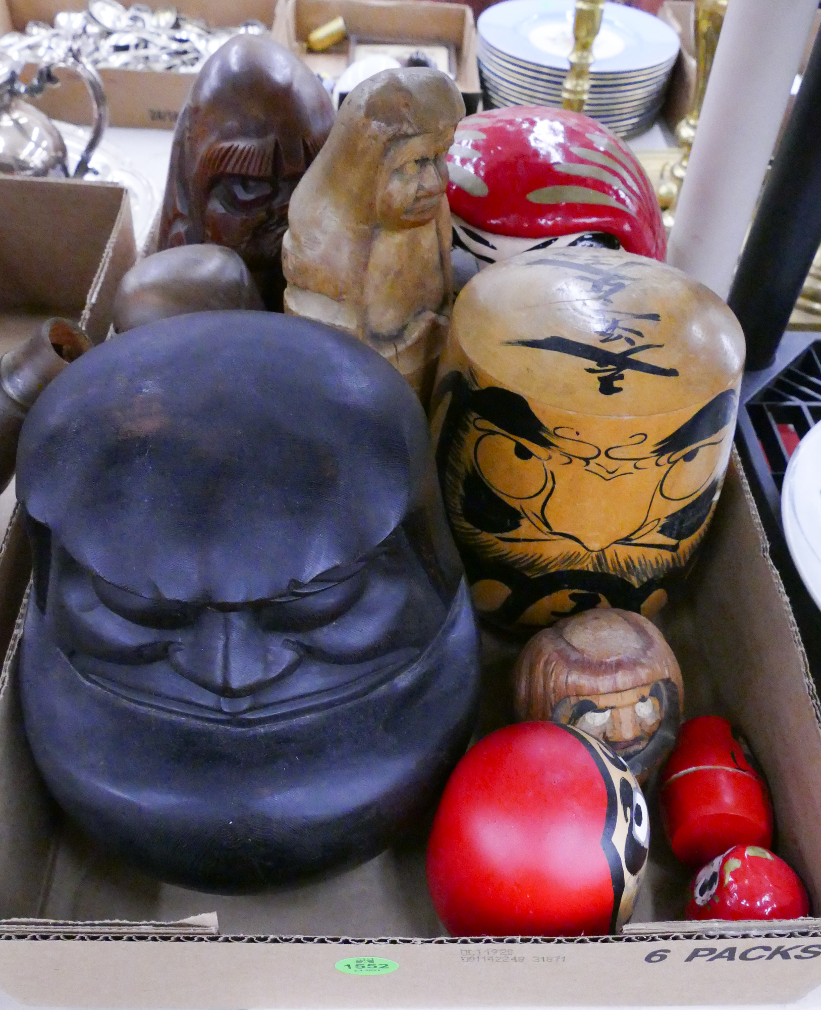 Appraisal: Box Japanese Wood Daruma Figures