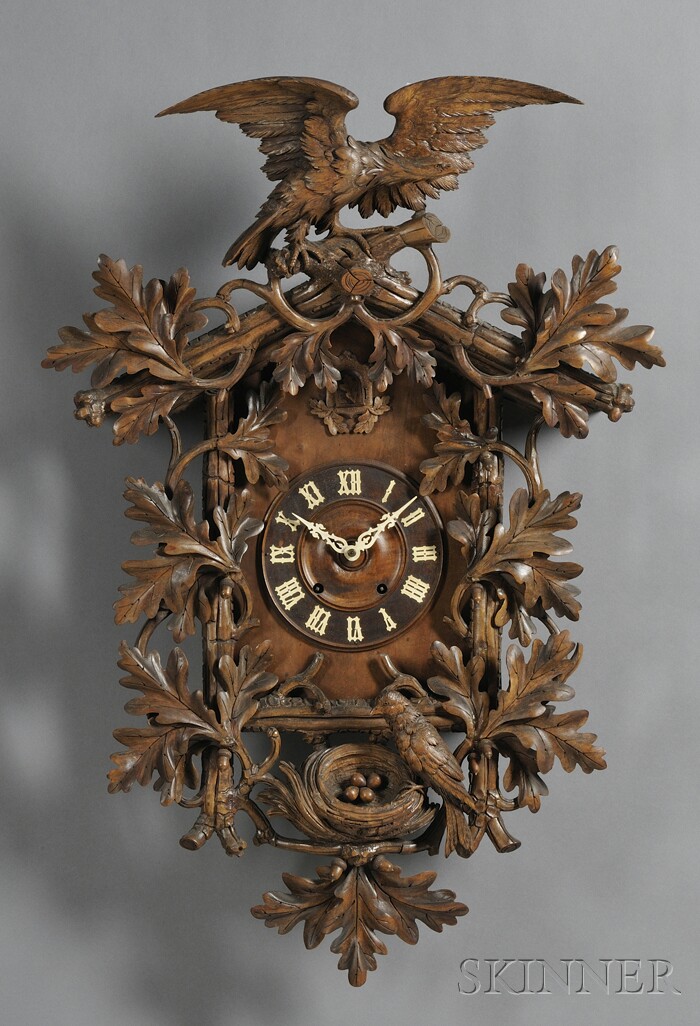 Appraisal: Carved Walnut Black Forest Cuckoo Clock c elaborately carved case