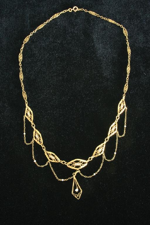 Appraisal: A French ct gold filgree and seed pearl Necklace