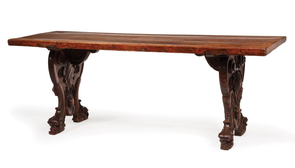 Appraisal: Antique Continental Carved Walnut Refectory Table mid- th early th