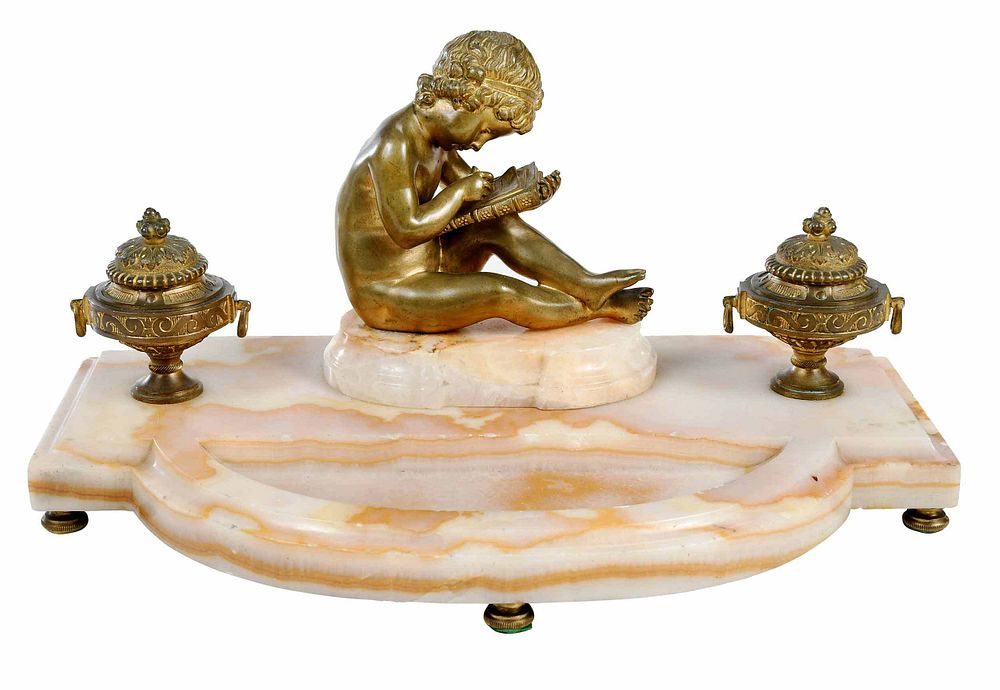 Appraisal: Neoclassical Style Marble and Gilt Bronze Inkwell probably French th