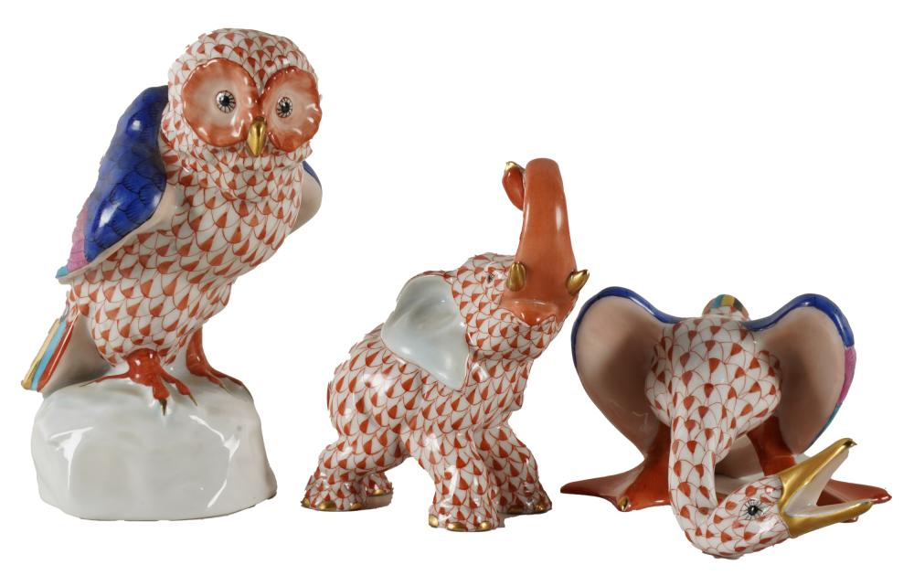 Appraisal: THREE HEREND RED FISHNET PORCELAIN FIGURESeach with Herend mark comprising