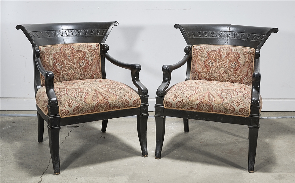 Appraisal: Pair of lacquered curved-back cushioned klismos armchairs x x each