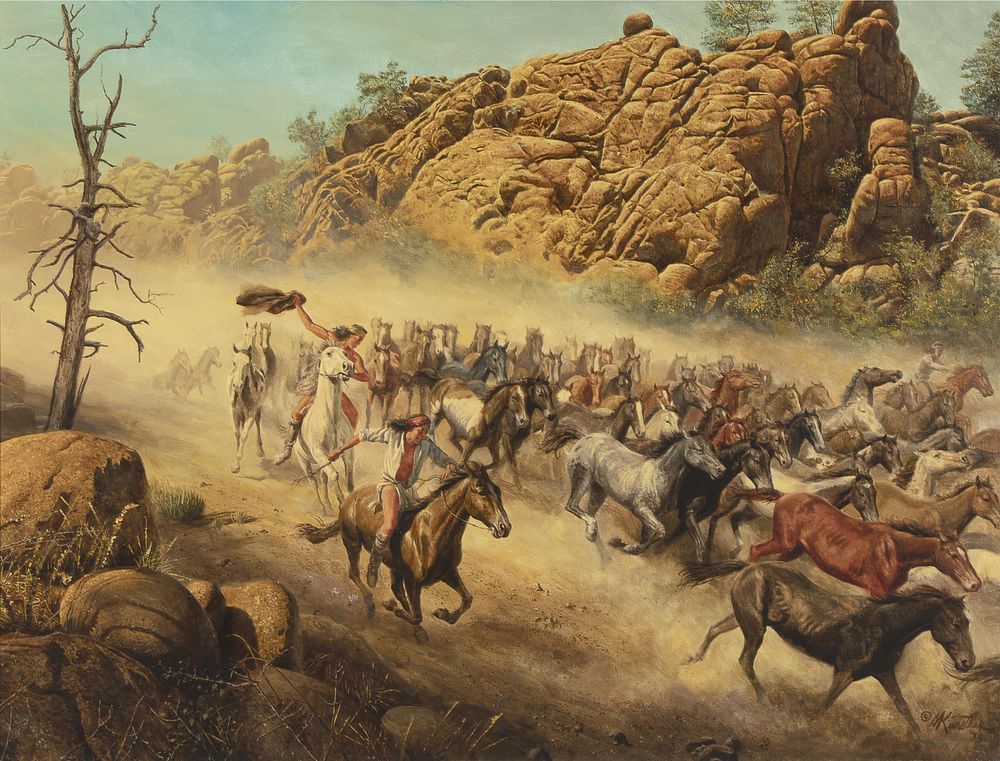 Appraisal: Morton Kunstler Apache Round-Up Morton Kunstler b Apache Round-Up oil