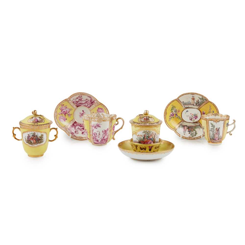 Appraisal: GROUP OF MEISSEN YELLOW GROUND CUPS AND SAUCERS TH CENTURY