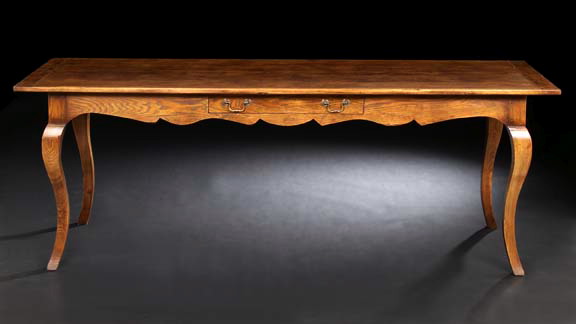 Appraisal: Provincial Louis XV-Style Oak Farmhouse Table the planked and banded