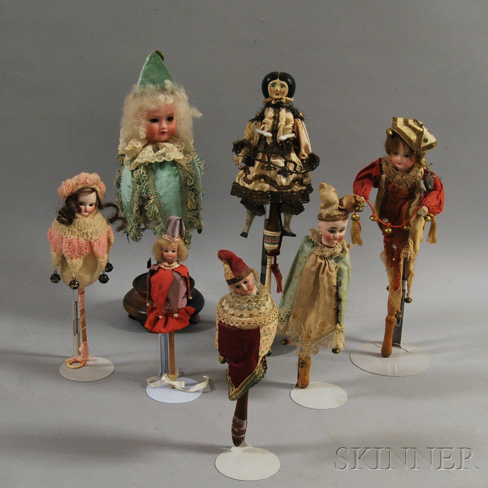 Appraisal: Seven Mostly Bisque Head Figural Marottes mostly Germany six with