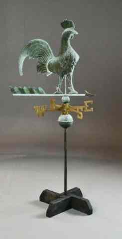 Appraisal: American Copper Rooster WeathervaneCopper weathervane depicting standing rooster with directional