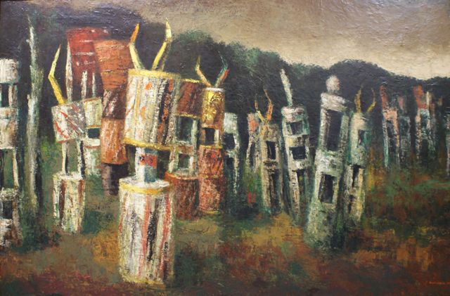 Appraisal: Sali Herman - Aboriginal Burial Ground oil on canvas signed