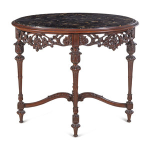 Appraisal: An Italian Carved Walnut Marble-Top Table Early th Century Height