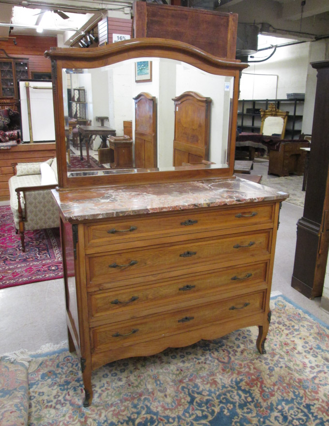 Appraisal: LOUIS XV STYLE MARBLE-TOP DRESSER WITH MIRROR Continental c a