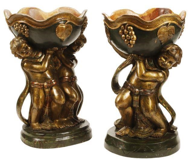 Appraisal: pair Venetian parcel gilt wood figural jardinieres approx h diam