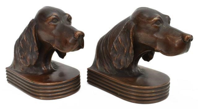 Appraisal: pair Bronze sculptures formed as dog head bookends likely a