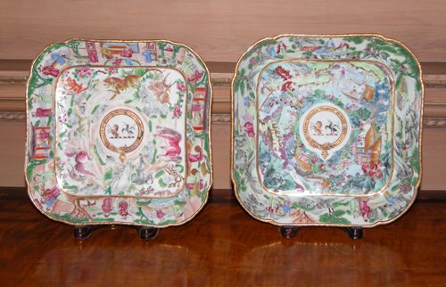 Appraisal: Title Pair of Chinese-export porcelain mandarin palette dishes with armorial