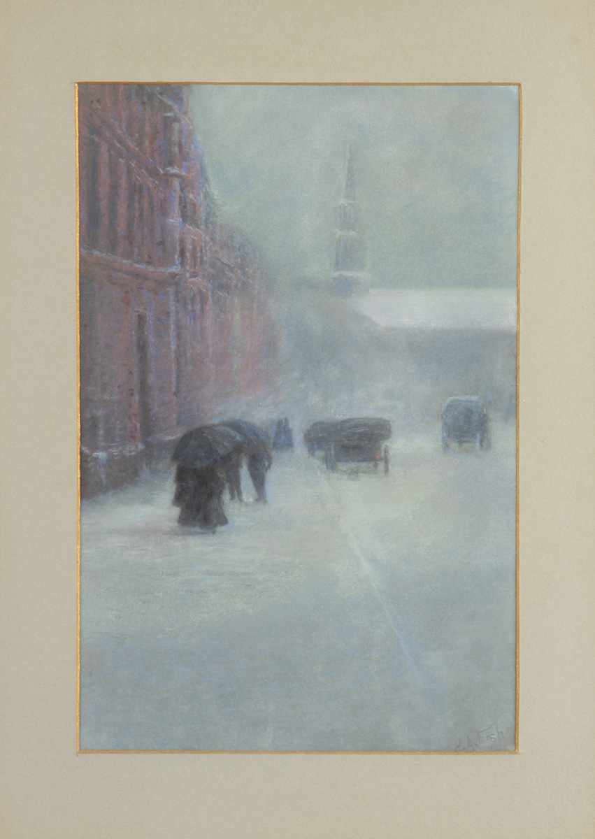 Appraisal: H A Fish Pastel street scene w church Sgn lower