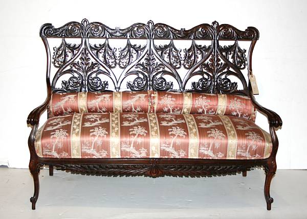 Appraisal: A Rococo style walnut settee height in width ft in