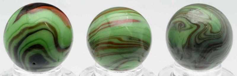 Appraisal: Lot of Christensen Striped Opaque Marbles Includes two green bases