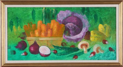 Appraisal: Vegetable still life oil on masonite x SLR J Sharp