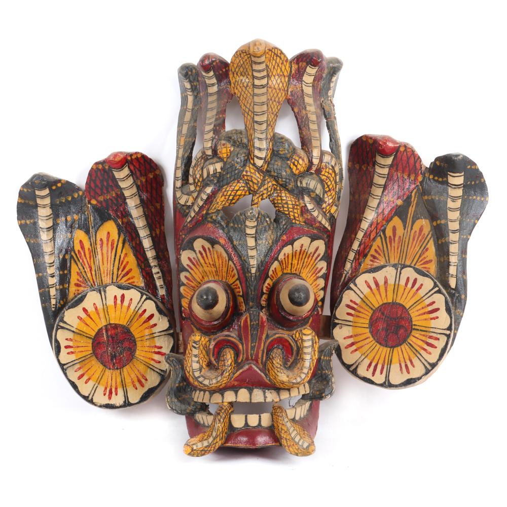 Appraisal: INDONESIAN FOLK ART BARONG MASK CARVED WOOD THREE PIECE FANTASTICAL