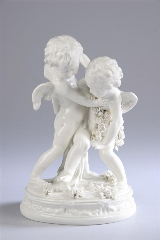 Appraisal: NAPLES PORCELAIN FIGURAL GROUP OF TWO CHERUBS th- th century