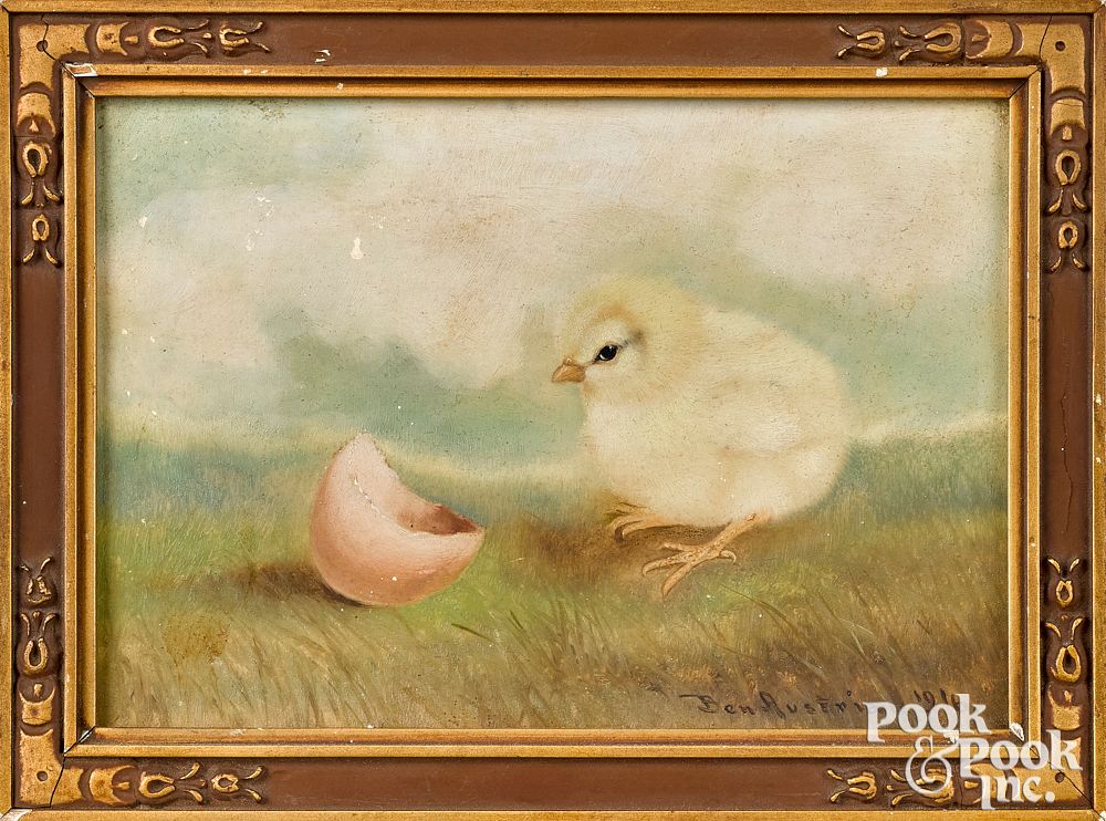 Appraisal: Ben Austrian oil on board of a single chick Ben