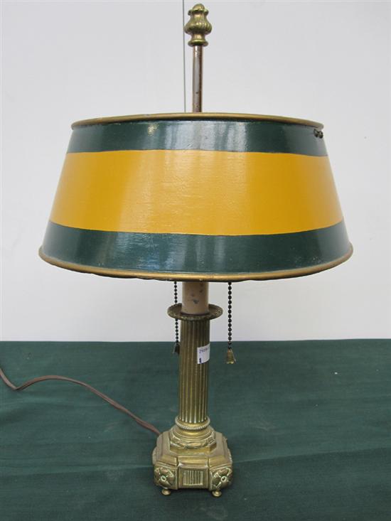 Appraisal: ANTIQUE FRENCH CANDLESTICK LAMP mounted with a mustard green stripe