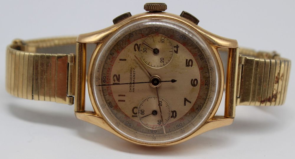 Appraisal: JEWELRY Vintage Swiss kt Aviation Chronograph Watch Face Vintage men's