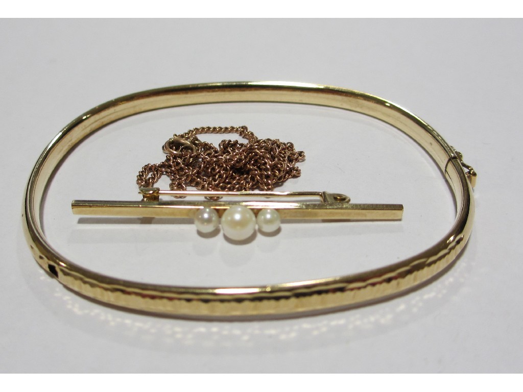 Appraisal: Lot comprising a ct gold bangle ct gold pearl set